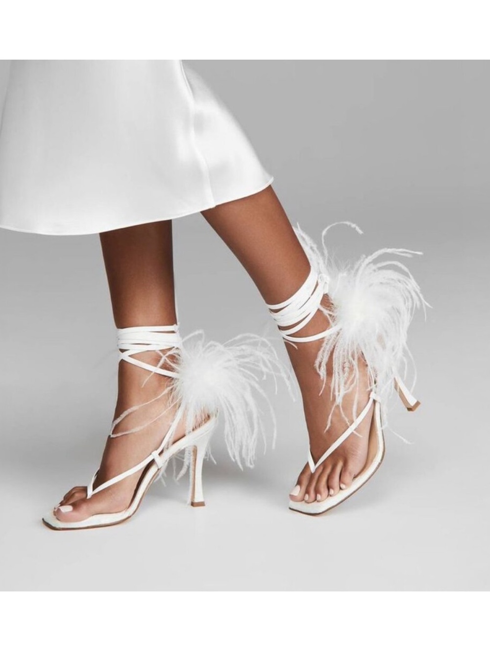 Brother Vellies Paloma Feather Sandal Wedding Heels White Size 10 NEW IN BOX